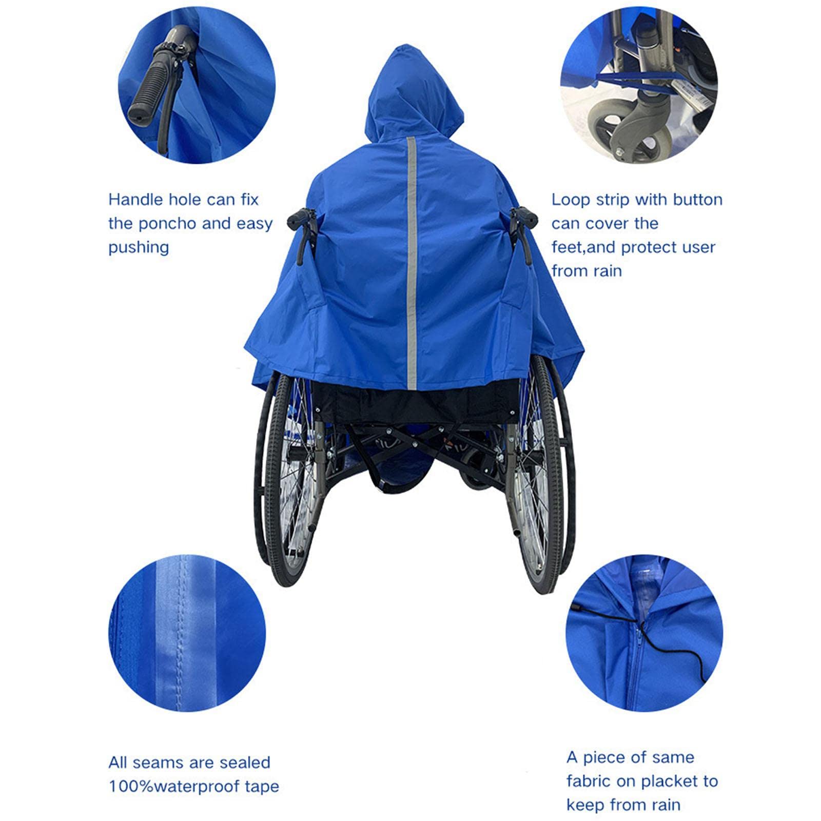 F Fityle Funda Impermeable Tipo Poncho para Silla de Ruedas, Transpirable, de Poliéster Resistente a Desgarros, con Capucha hasta La, para Adultos Y Ad, Azul