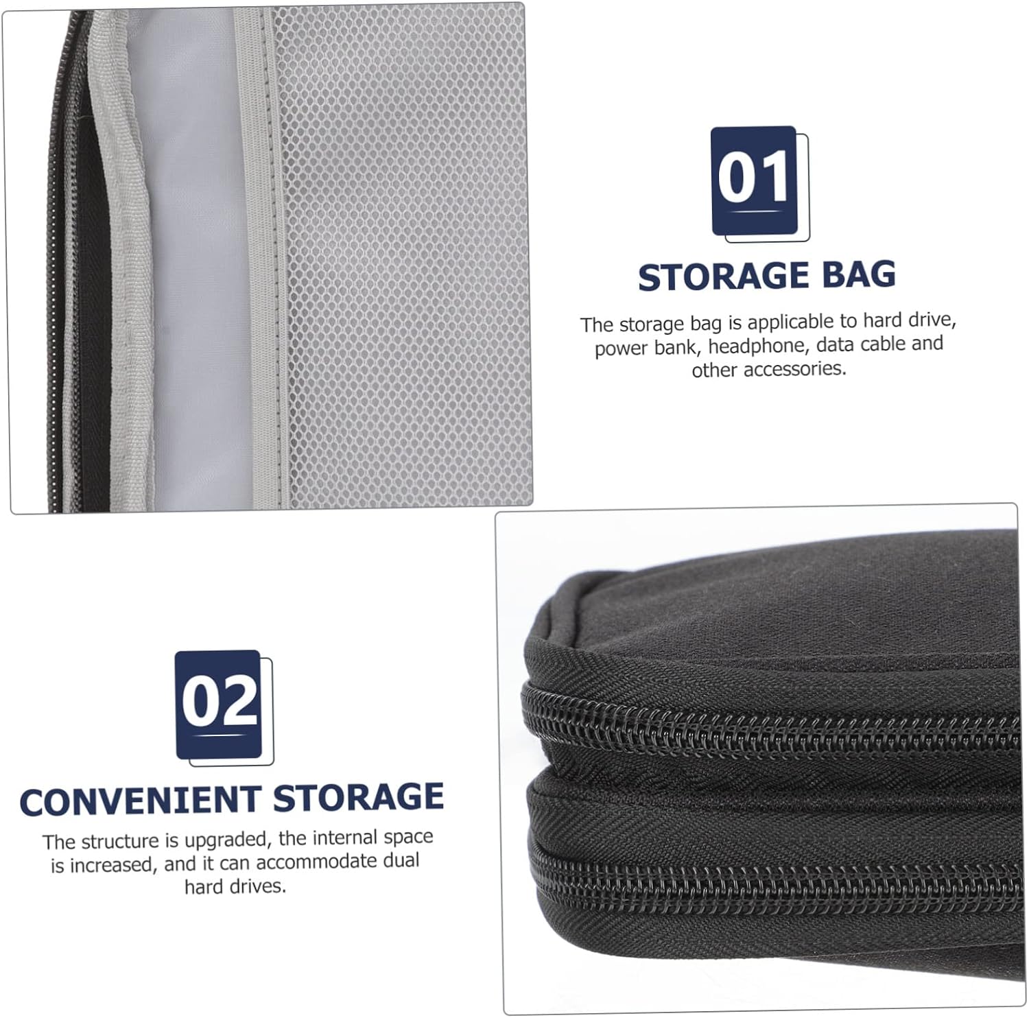 DOITOOL 3pcs Electronic Organizer Bag Double Storage Pouch for Cables Chargers and Accessories Capacity Removable Partition for Travel and Home Use Sleek Design