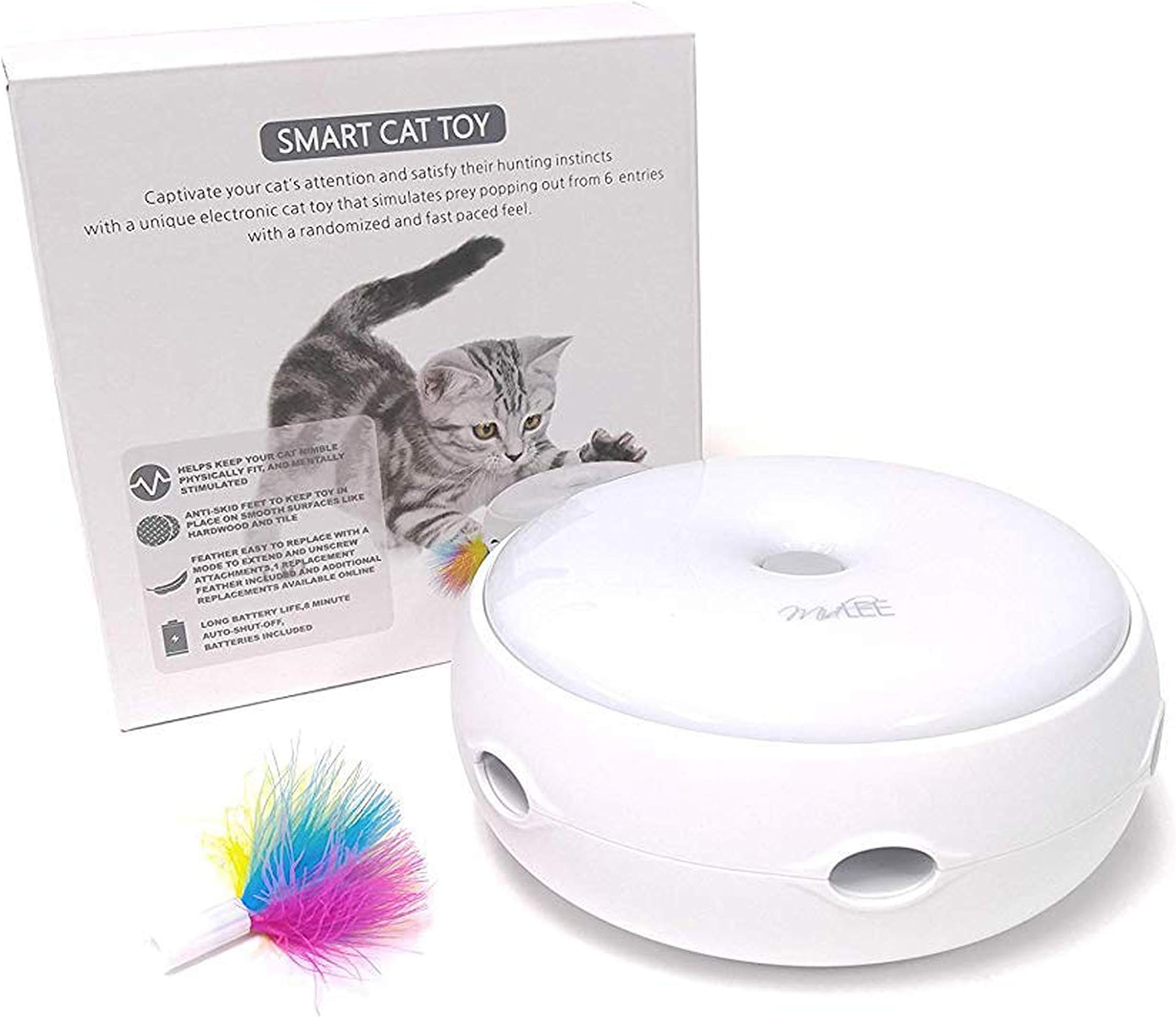 Midlee Cat Teaser Interactive Cat Toy- Electronic Motion Toy with Feathers