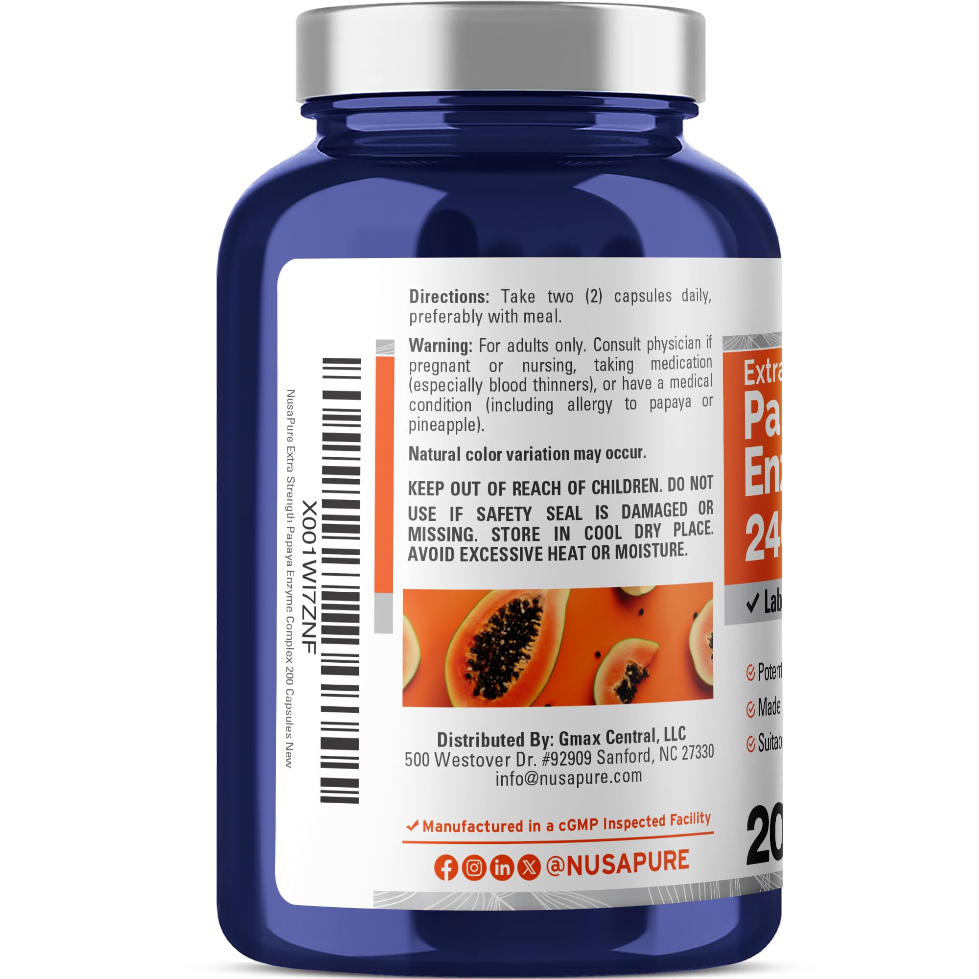 Papaya Enzyme 240,000 PU, Vegan, 200 Veg Capsules - 100 Servings — Amazon image 3