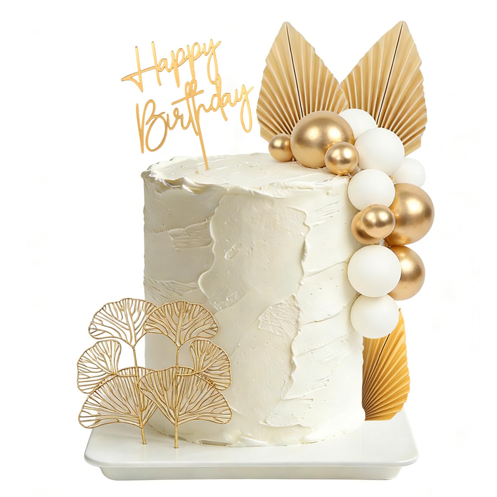 30 Pcs Gold Cake Decorations-Gold Palm Leaves Cake Decoration with 1 Acrylic Cake Topper