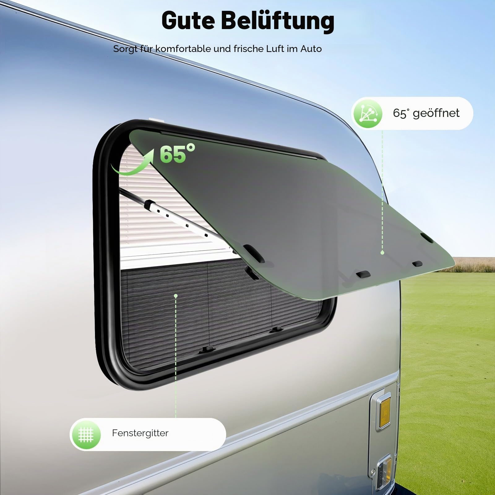 DIFU Wohnwagen Fenster 900x550 mm Ausstellfenster mit ECE 43R Geprüft, Gehärtetem Glas Fenster Camper Ausbau, XL Wohnmobilfenster Van Kastenwagen mit Fliegengitter und Rollo, Insektenschutz