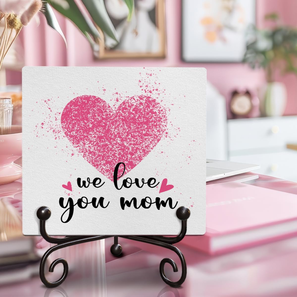 We Love You Mom Gifts, Inspirational Mom Wooden Sign Gift, Home Living Room Shelf Desk Decoration, for Women Loving Wooden Signs Gift, 5x5 Inches -E84 image 3