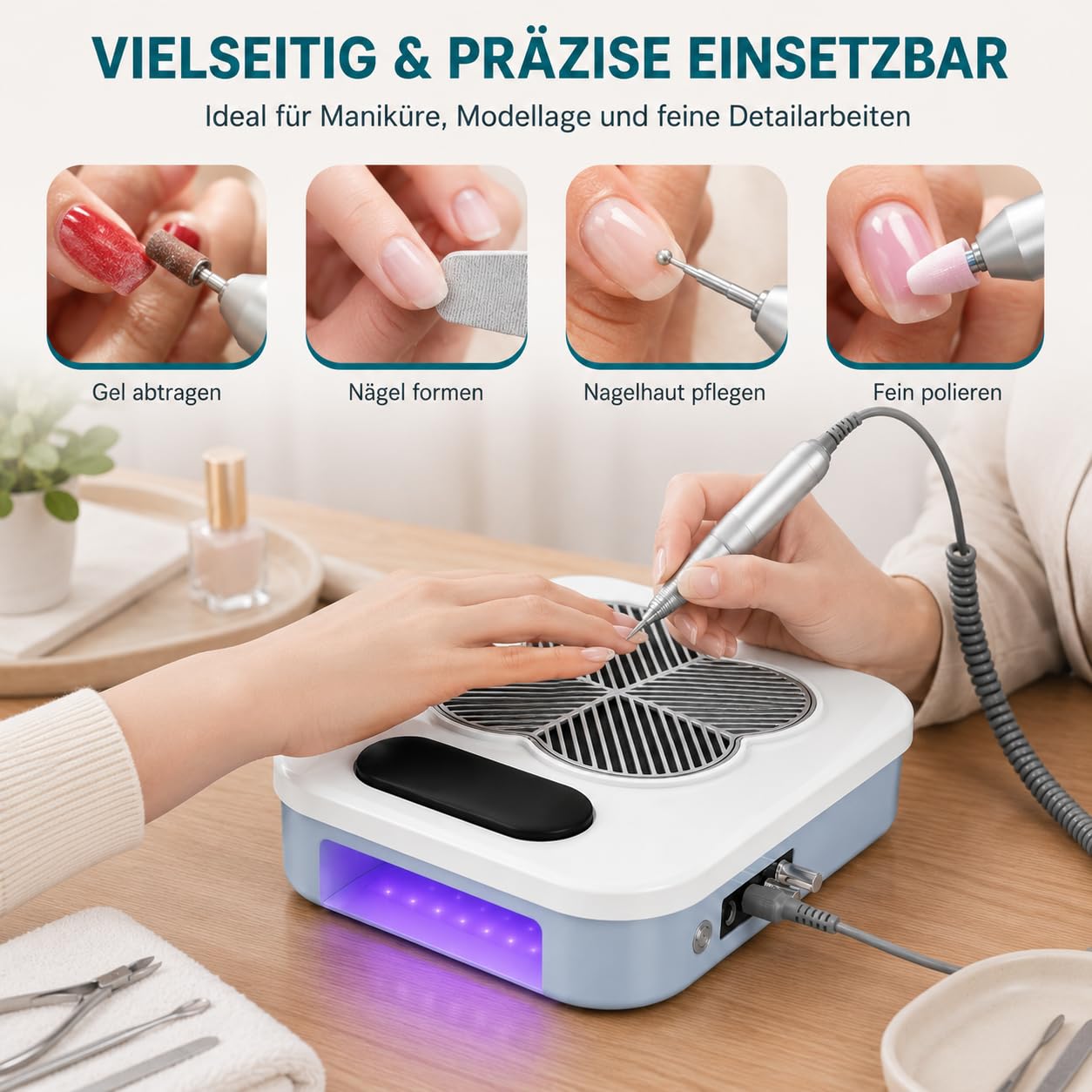 Ponceuse à ongles électrique avec lampe à ongles et aspiration de