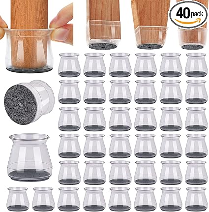 BUMACO 40Pcs Chair Leg Floor Protectors Chair Leg Protectors for Hardwood Floors Silicone Pads Covers to Protect Floors Clear Universal S (15/16" to 1-5/16")