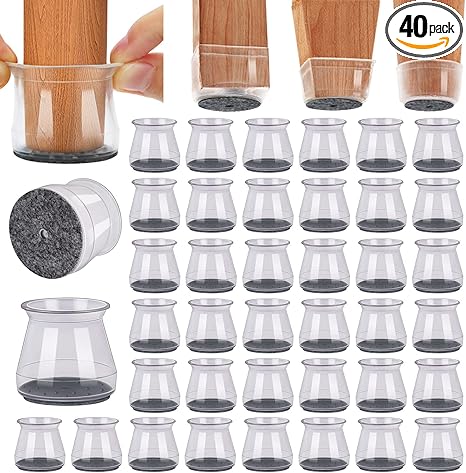 BUMACO 40Pcs Chair Leg Floor Protectors Chair Leg Protectors for Hardwood Floors Silicone Pads Covers to Protect Floors Clear Universal S (15/16" to 1-5/16")