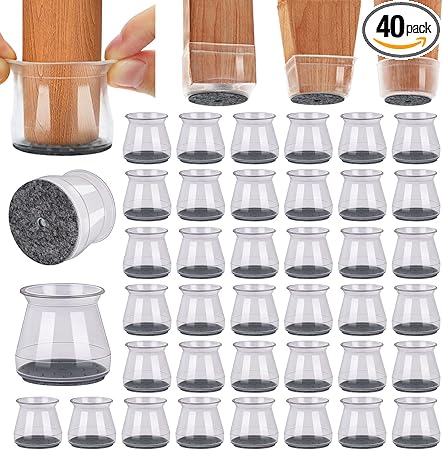 BUMACO 40Pcs Chair Leg Floor Protectors Chair Leg Protectors for Hardwood Floors Silicone Pads Covers to Protect Floors Clear Universal S (15/16" to 1-5/16")