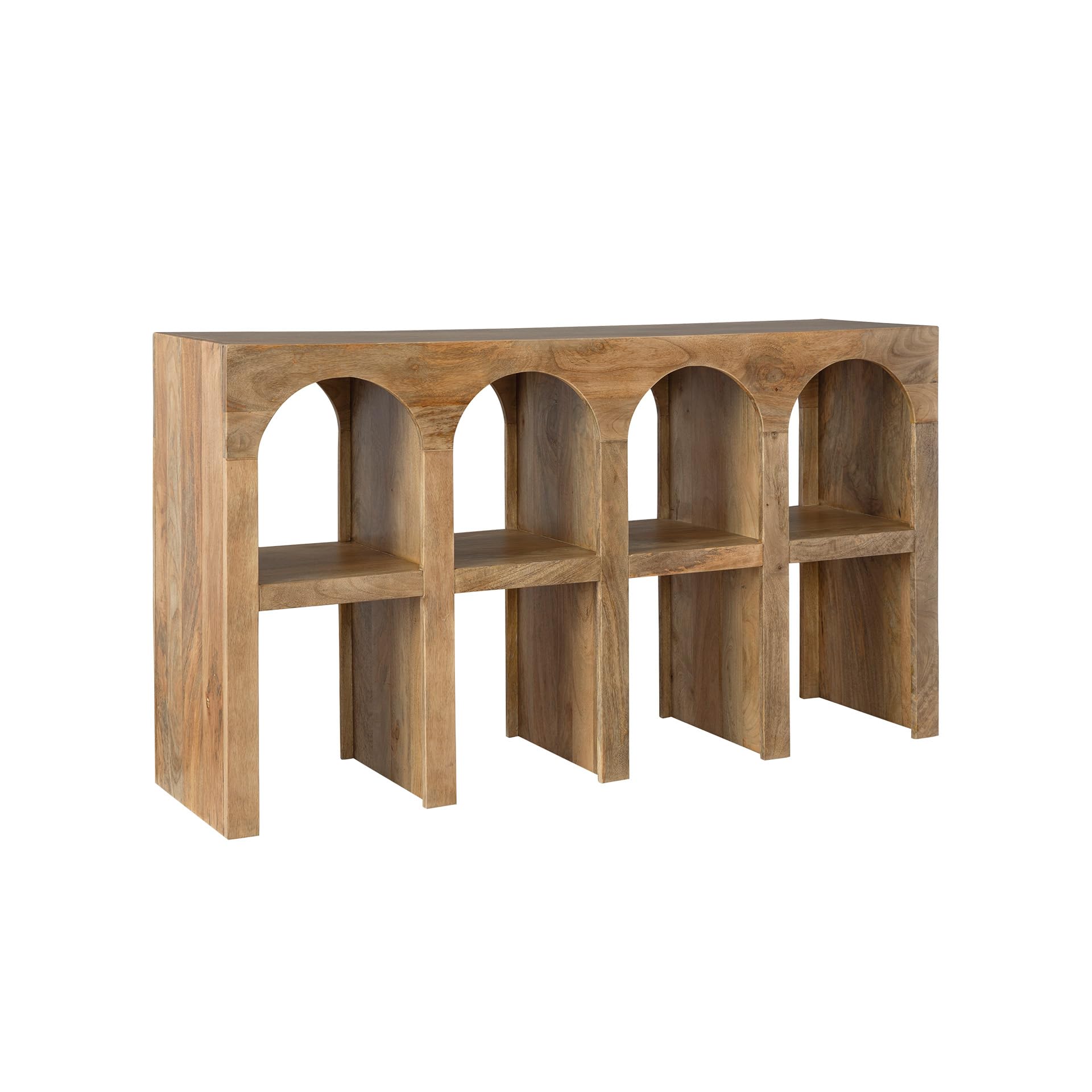 Signature Design by Ashley Luzmanacy Casual Solid Mango Wood Console Sofa Table with Shelf, Light Brown