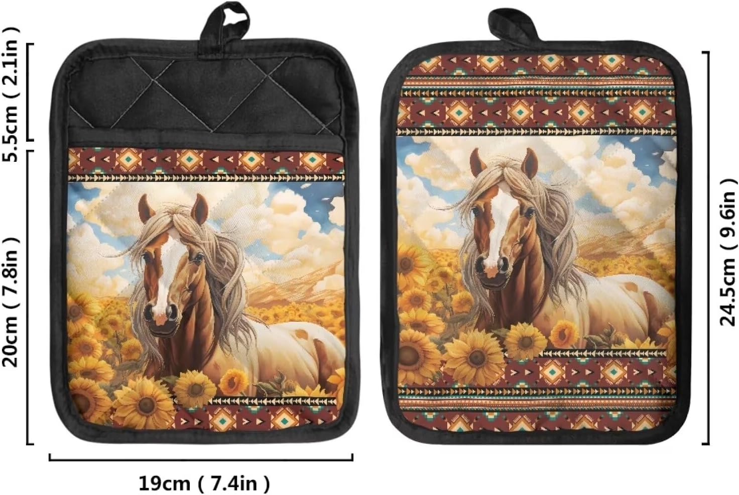 ZOUTAIRONG Sunflower Horse Pot Holders Heat Resistant Kitchen Essential Potholder Set Trivet for Cooking and Baking with Hanging Loops Safe Cooking Brown image 2