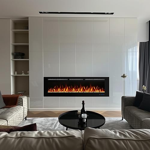 Miniatura 8 de Benrocks Insertos de chimenea eléctrica de 60 pulgadas, calentador eléctrico empotrado y montaje en pared y chimenea lineal con control remoto,