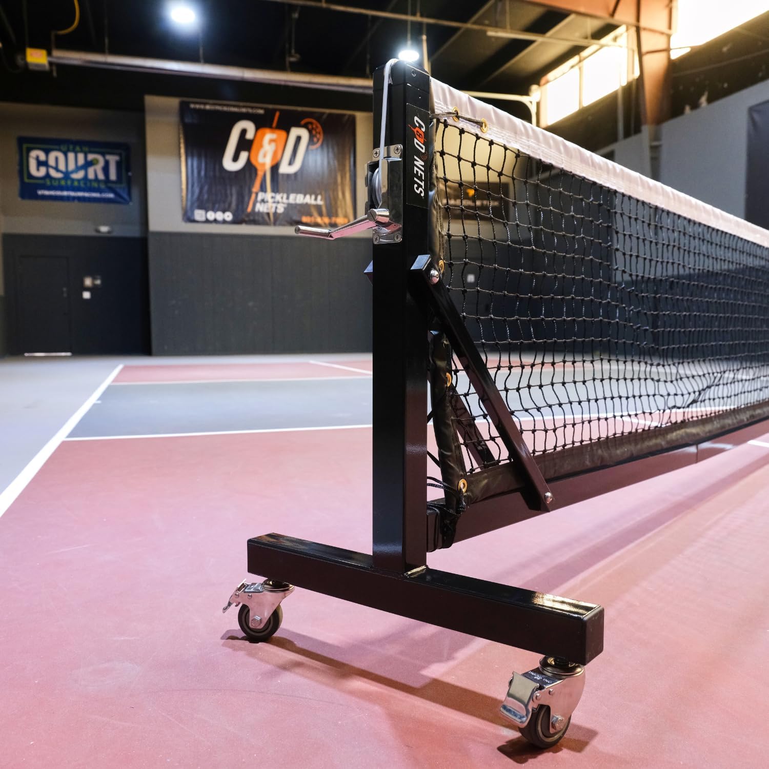 C&D Qualifier Pickleball Net System – Portable, Stainless Steel Hardware, Tensioning System, Non-Marking Wheels – Durable, Weather-Resistant Net for Indoor & Outdoor Courts
