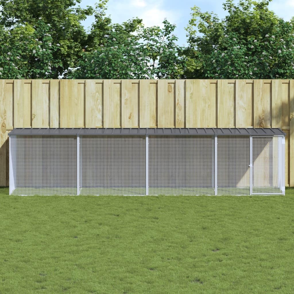 Homgoday Jaula para pollos con techo antracita, 403 x 98 x 90 cm, acero galvanizado, gallinero y corral, jaula para gallinas, patos, conejos, perros, jaula para aves de corral, tipo 1, animales y