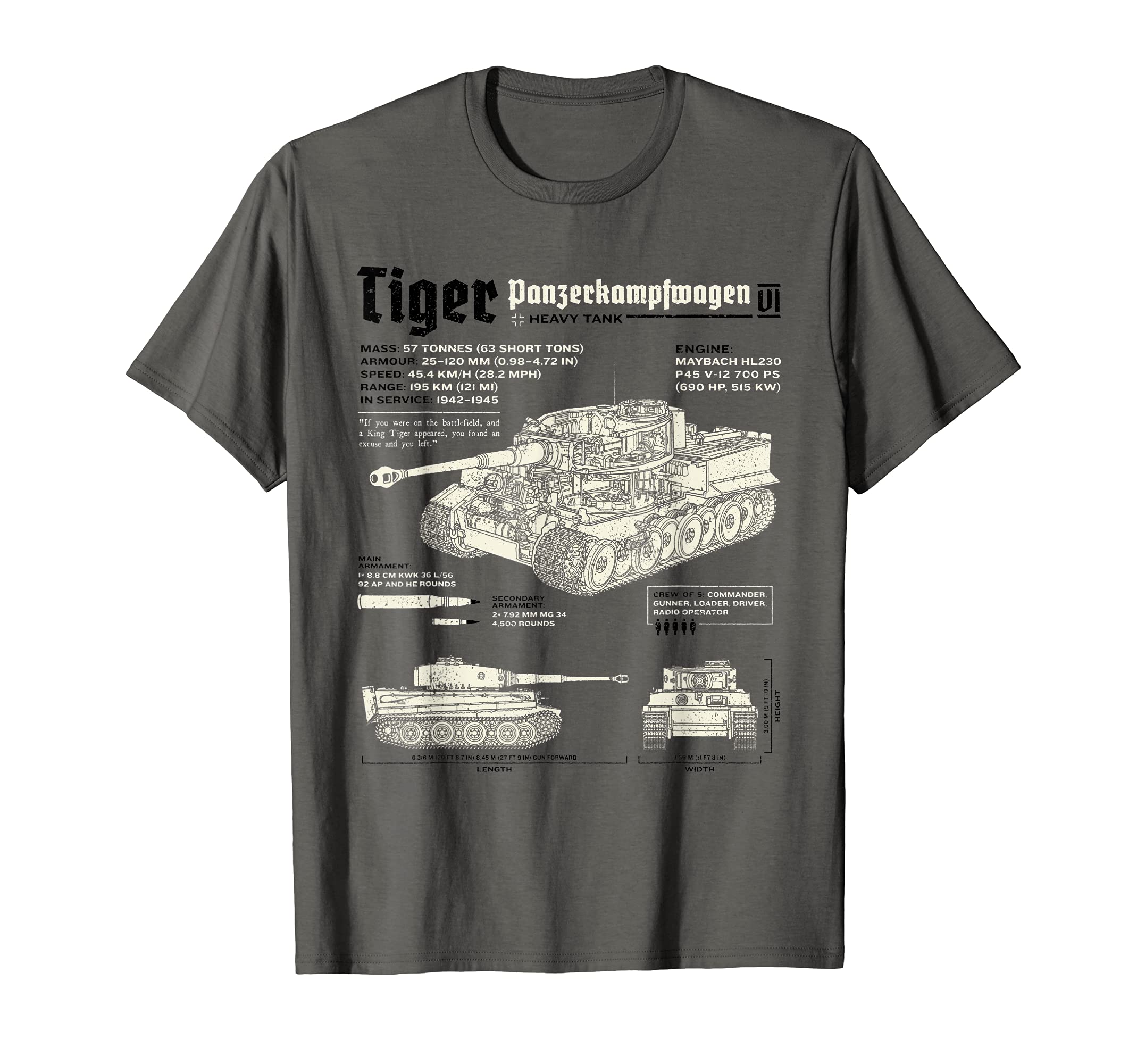 Tiger Tank Panzer World War 2 Blueprint T-ShirtOEKO-TEX STANDARD 100