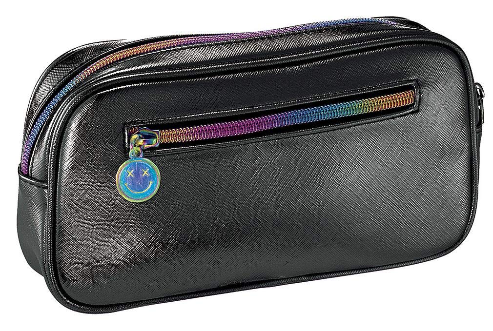 iscream 8.25" x 5" Faux Glitter Patent Leather Fully Lined Wide Zipper Opening Cosmetic Bag - Pink & Blue Ombre