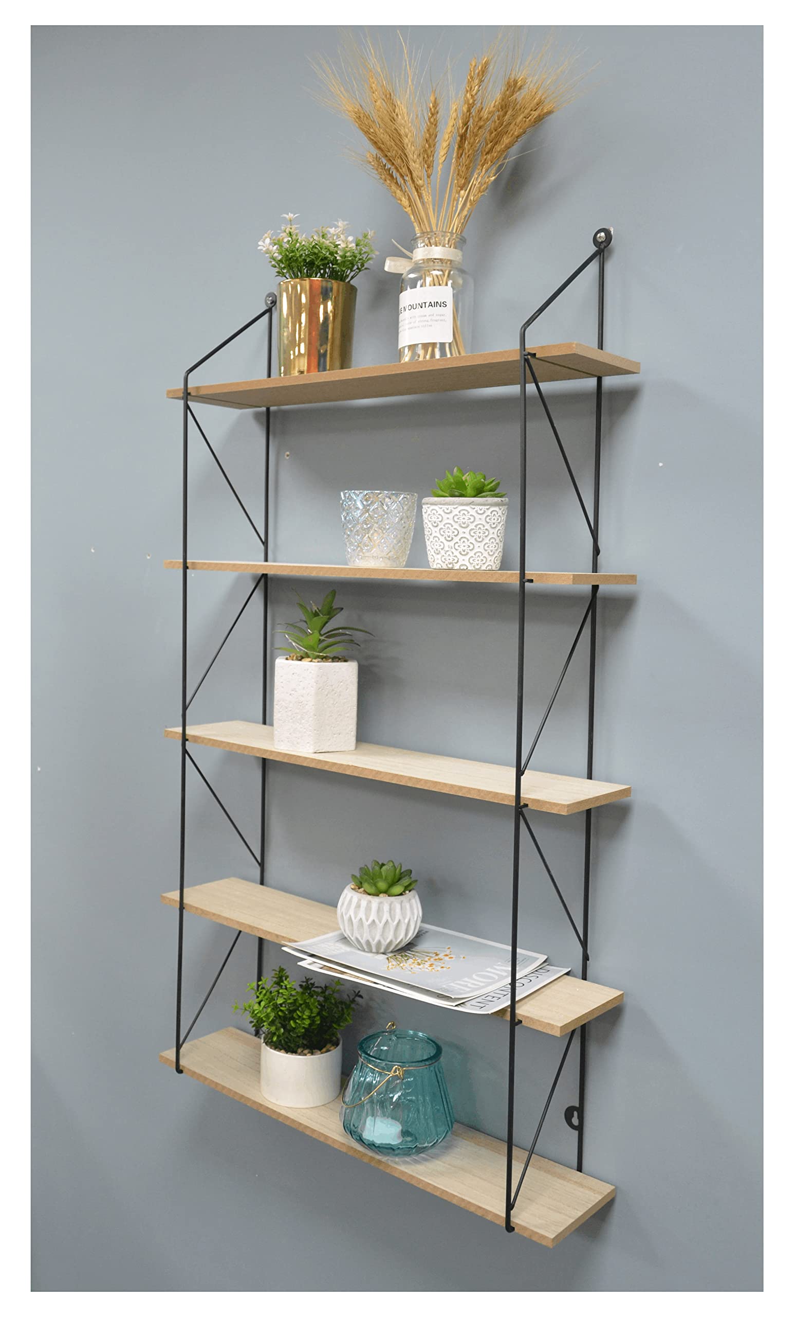Buy spot on dealz® 5 Tier Modern Black floating decorative hanging shelves with MDF Oak wood and