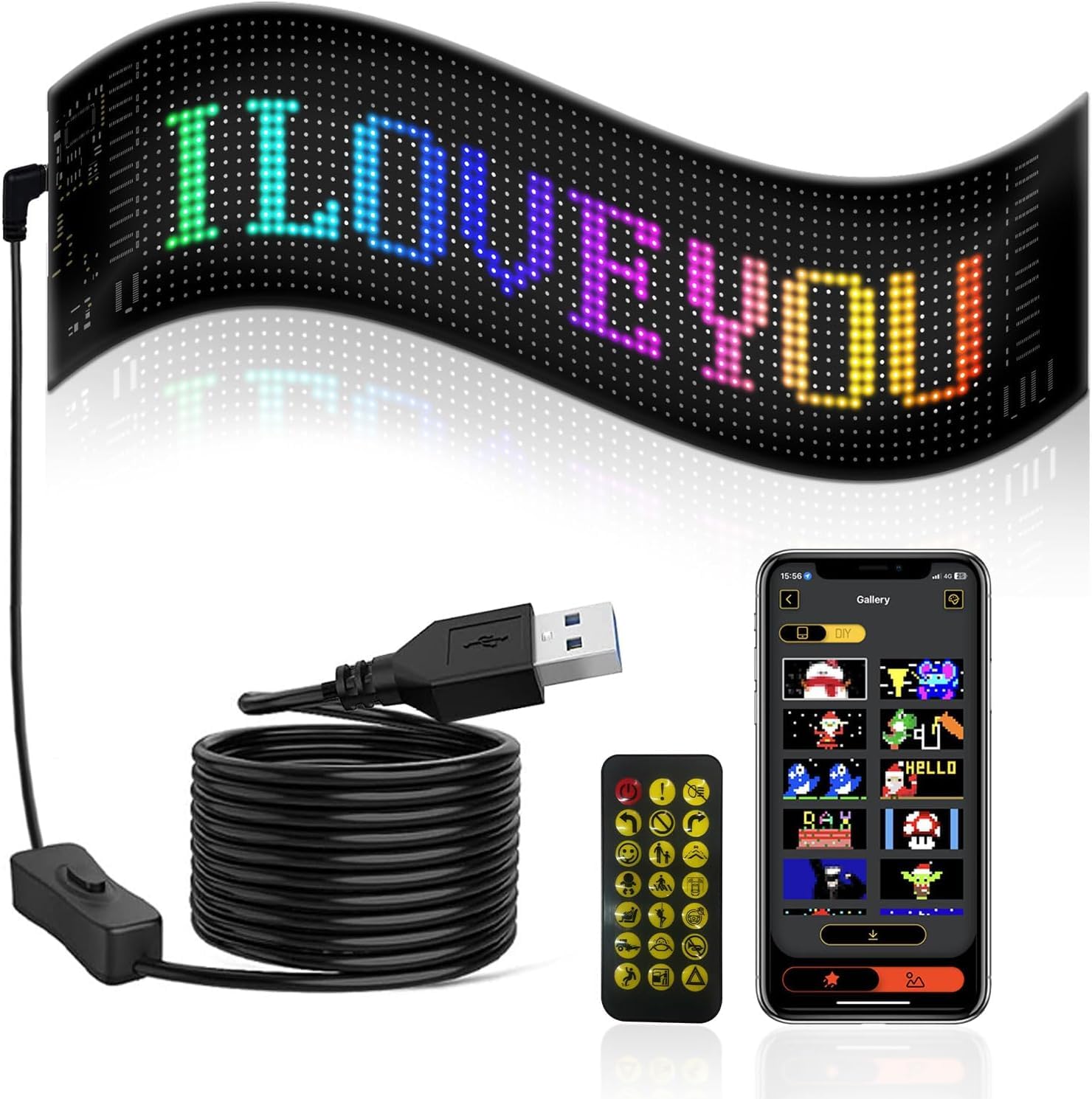TWINZEN Acrylic Scrolling Text LED Display Board with Bluetooth, USB 5V LED Sign, Flexible Animation Programmable for Store, Bar, Hotel