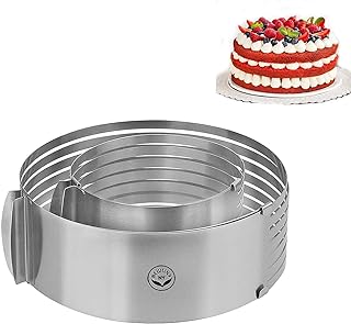 NEWLINE NY Stainless Steel Mousse Cake Rings 2 Pieces Cakes Slicer Adjustable Multilayer Circular Molding Plating Forming Round Pastry Rings, Set of 2 (10 to 12” + 6 to 8” x 3.2” H)