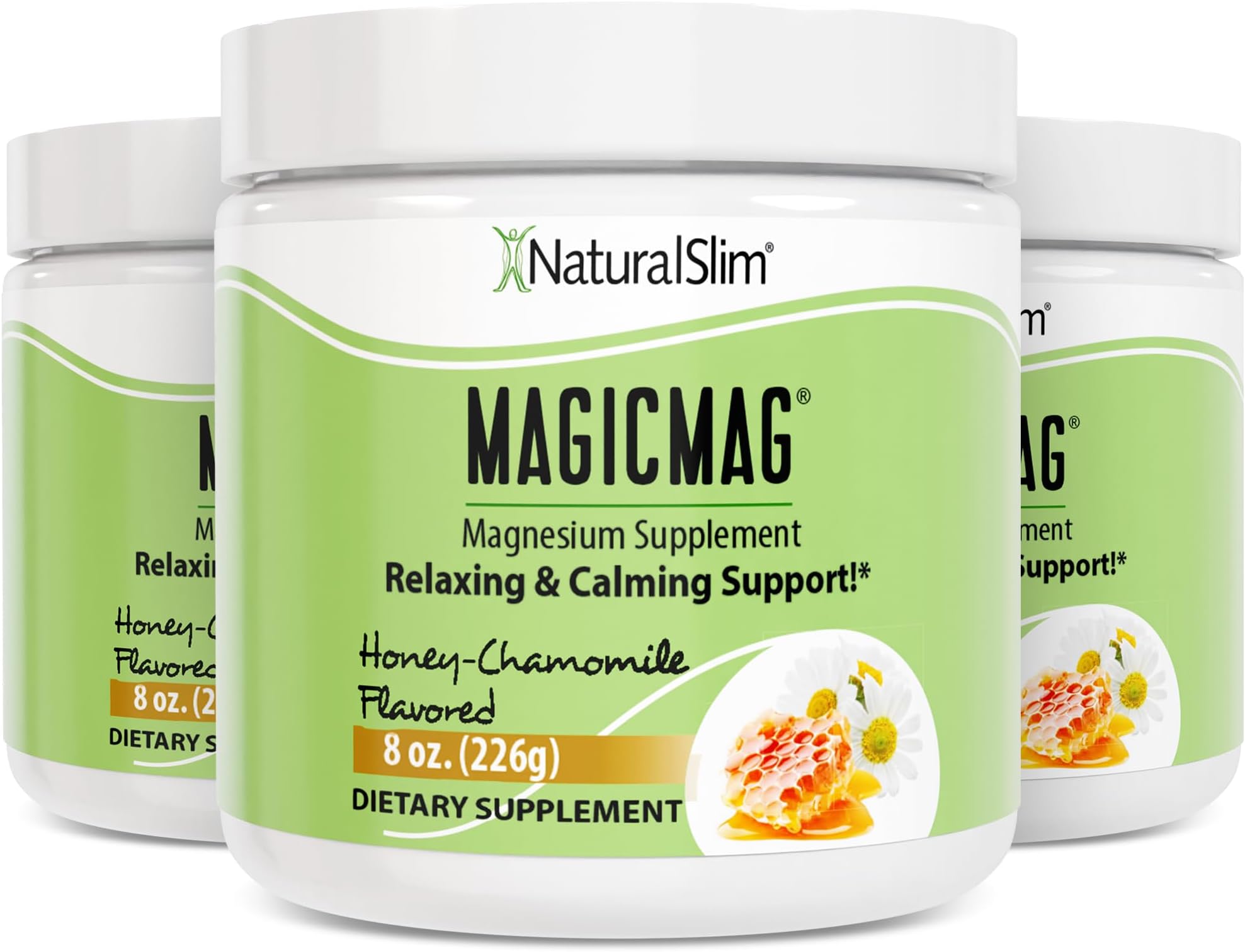 Magicmag Pure Magnesium Citrate Powder Stress, Constipation, Muscle, Heart Health, and Sleep Support | Honey Chamomile Flavored Magnesium Supplement - 8oz Drink Mix (3 Pack)