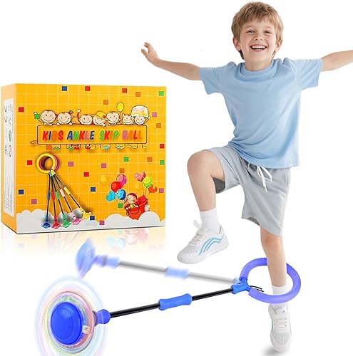 Amble Skip Ball for Kids - Ankle Skip It Ball Jump Rope - Birthday Gift for Girls and Boys - Foldable Flashing Swing Ball - Indoor Outdoor Games