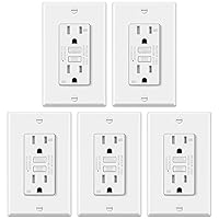 Vista 1 de ELECTECK Paquete de 5 tomas GFCI de 15 amperios, resistentes a la intemperie para exteriores (WR), receptáculos GFI ultra delgados con indicador