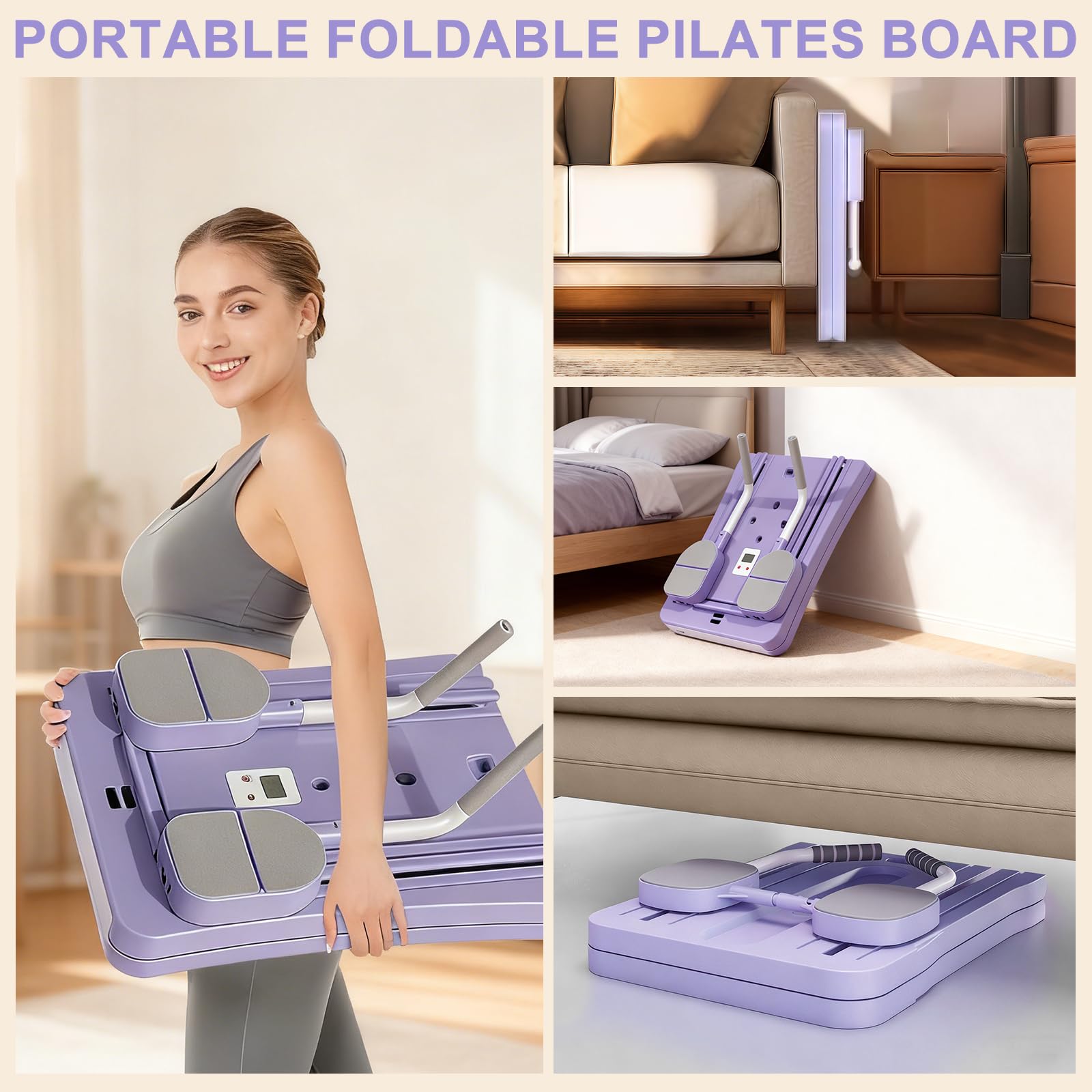 Roadtime Riformatore per pilates pieghevole, con rullo addominale e timer, portatile, multifunzione, con rimbalzo automatico, attrezzatura per allenamento completo del corpo, per casa e palestra