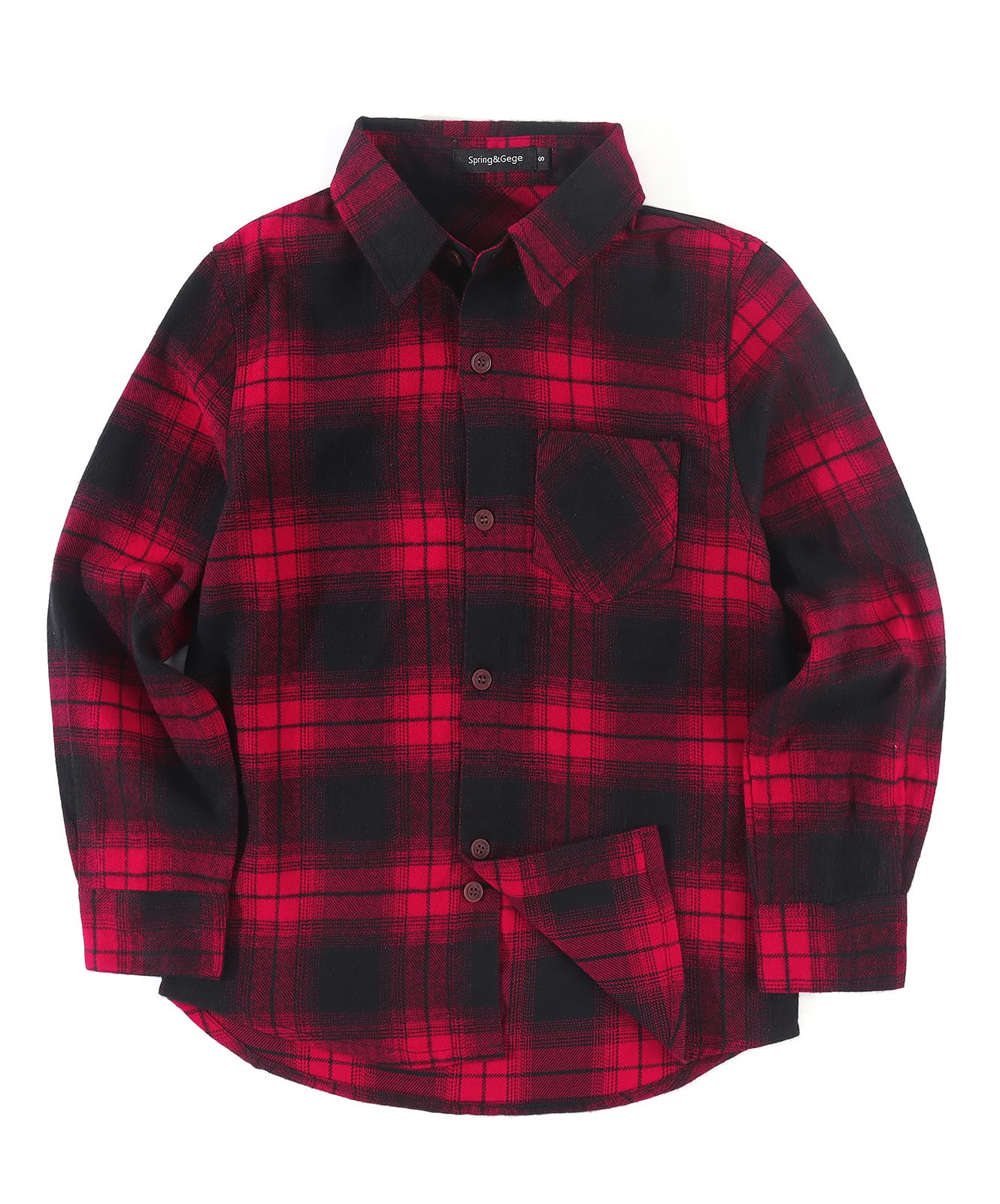 Spring&Gege Jungen Langärmliges Kariertes Button-Down Flanellhemd für Kinder