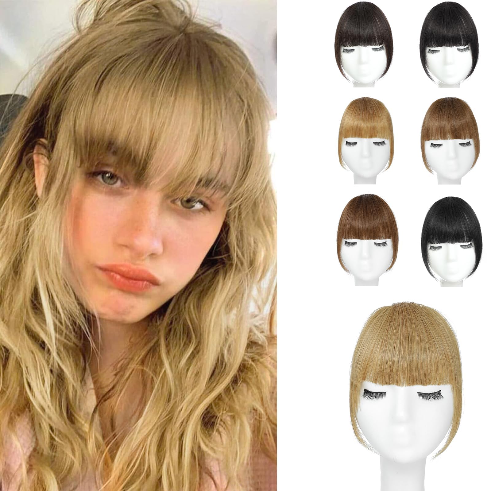 Clip In Bangs-Fake Bangs Hair Clip Real Human Hair Curtain Bangs For Women Ash Blonde Clip On Bangs French Bangs Hair Extensions Fringe With Temples Hairpieces Curved Bangs For Daily Wear