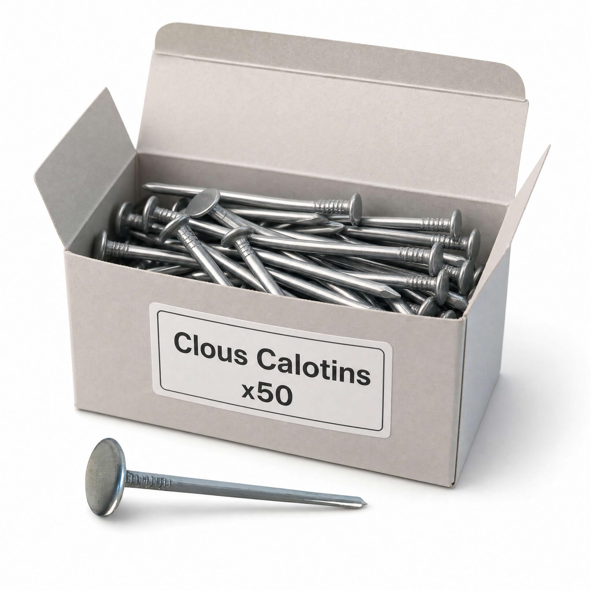 50 Clous Calotins - diamètre 2,7 mm - Longueur 30 mm - Diamètre 2,7 mm