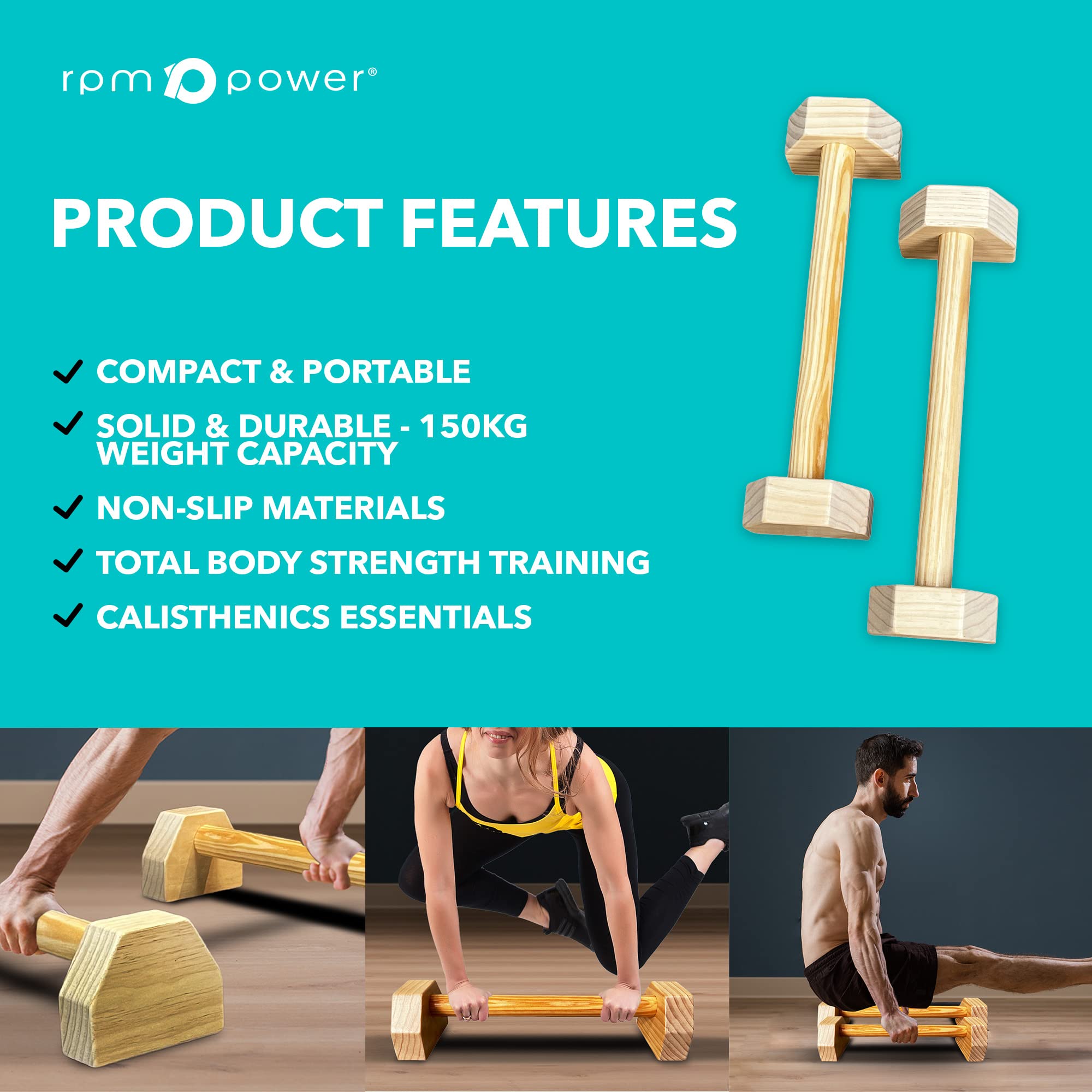 RPM Power Barres de parallettes – Barres de pompes et de dips robustes pour entraînement de gymnastique, musculation du haut du corps et renforcement musculaire – Exercices de poids corporel (paire,