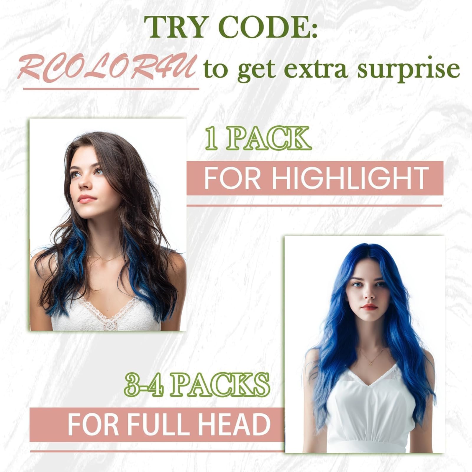 RUNATURE 16-inch blue tape-in human hair extensions offer vibrant colour for highlights and styling.