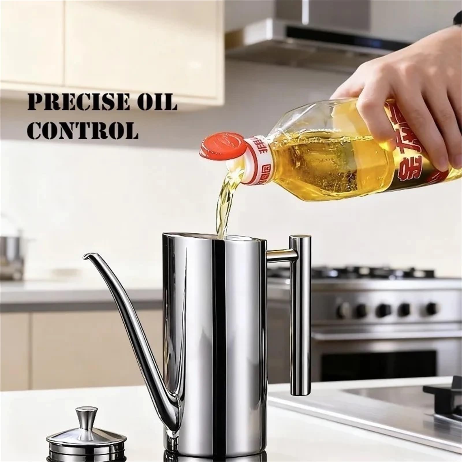 Aceitera Acero Inoxidable Olla de aceite boca larga acero inoxidable 304 500/700ml, plateada, gran capacidad, adecuada for uso doméstico