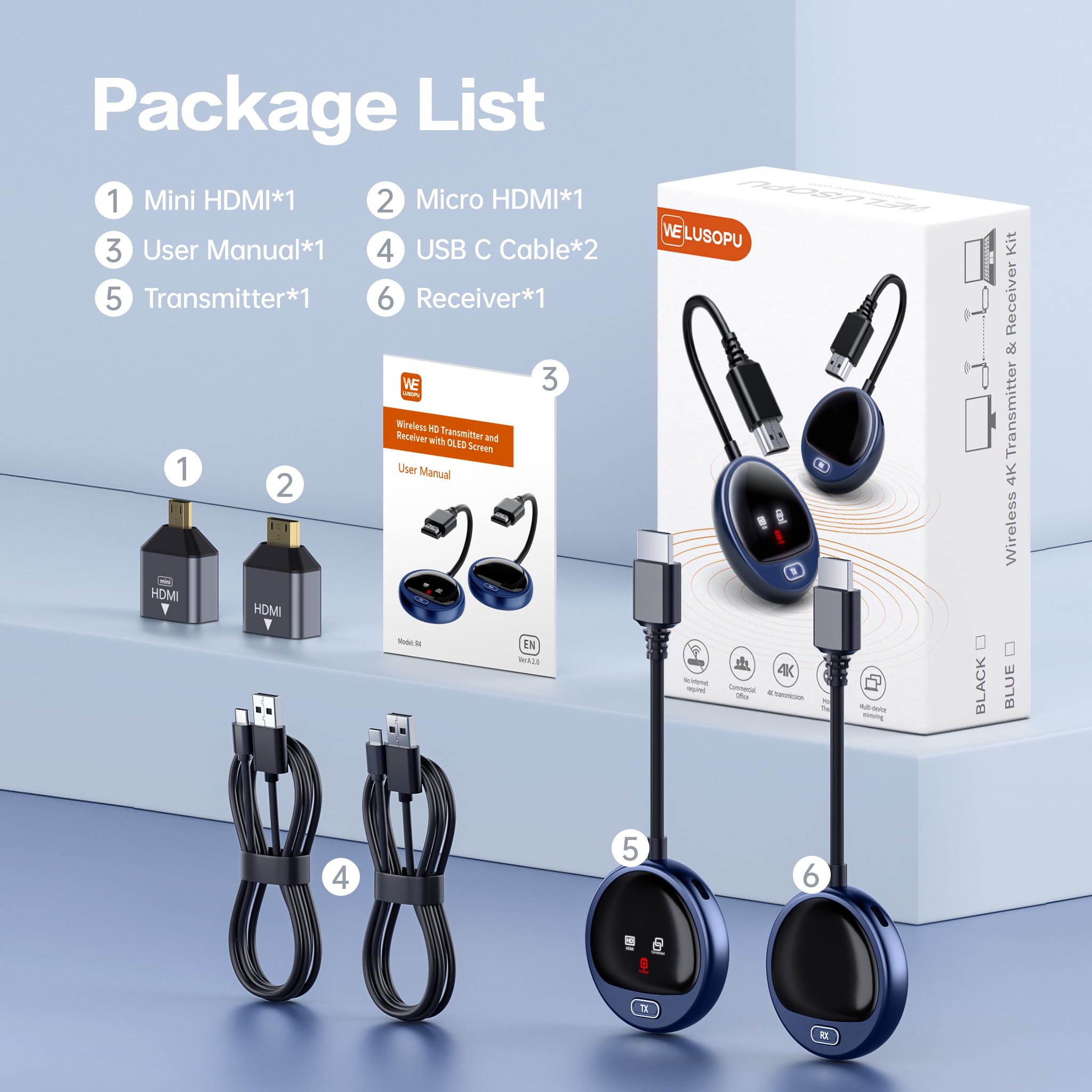 Wireless HDMI Transmitter and Receiver- 5.8G Kabellos Funkübertragung mit LED Screen 4K Dekod, 50M HDMI Wireless Sender Empfänger für Funk Streaming Video Audio File von Laptop, PC zu HDTV, Projektor