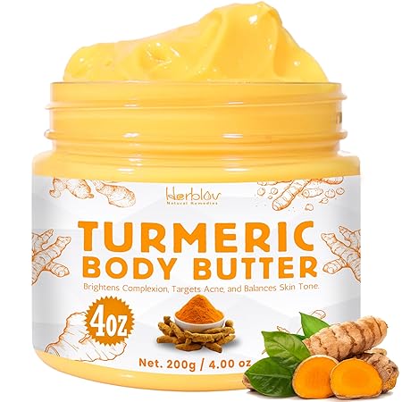 Turmeric Face Cream – All Natural Skin Brightening Lotion – Turmeric Whipped Body Butter for Dark Spots, Hyperpigmentation – Turmeric Skincare Cleanses, Fights Acne, Evens Tone, Scars, Sun Damage