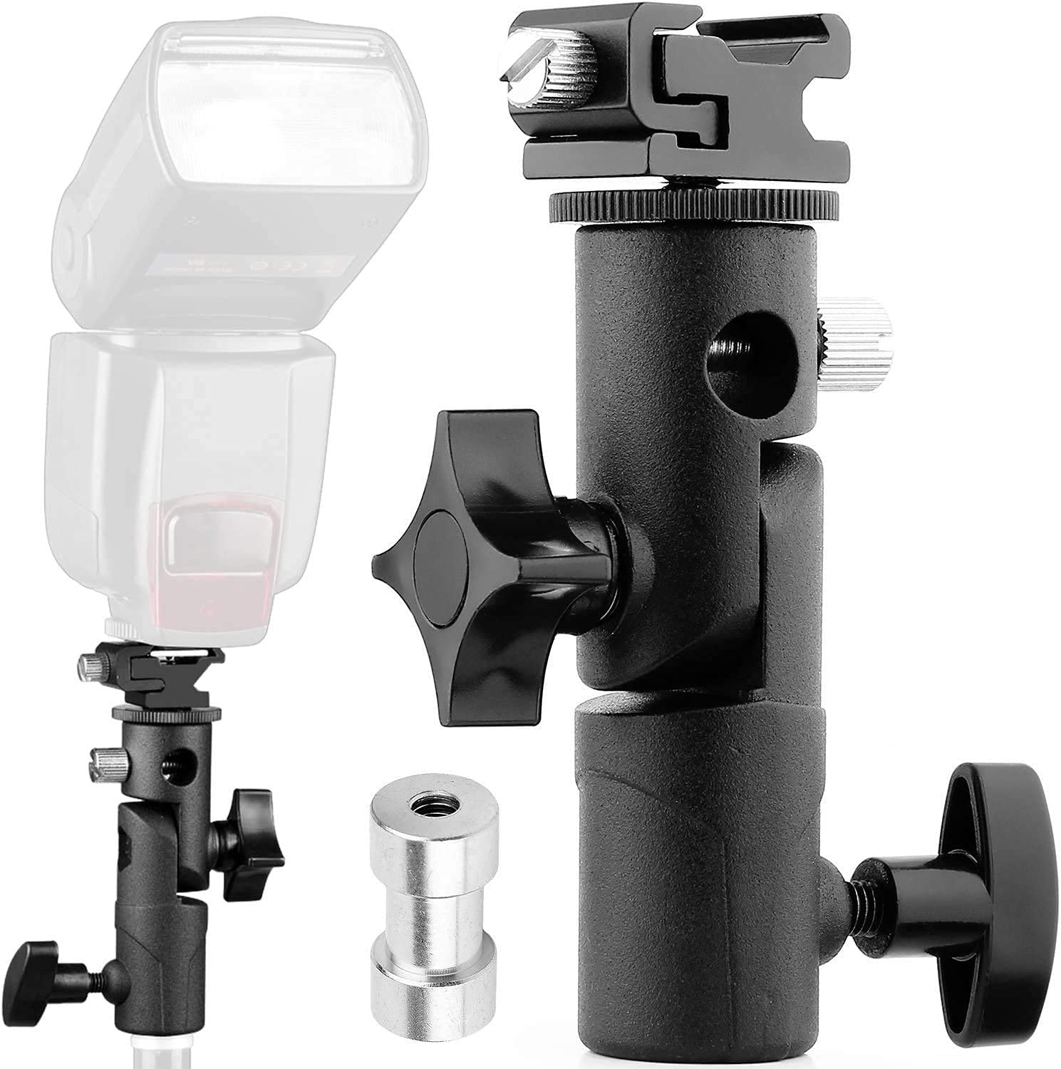 E Type Camera Flash Speedlite Mount Swivel Light Stand Bracket with Umbrella Reflector Holder Compatible for Camera DSLR Nikon Pentax Olympus and Light LED Light-picture-26