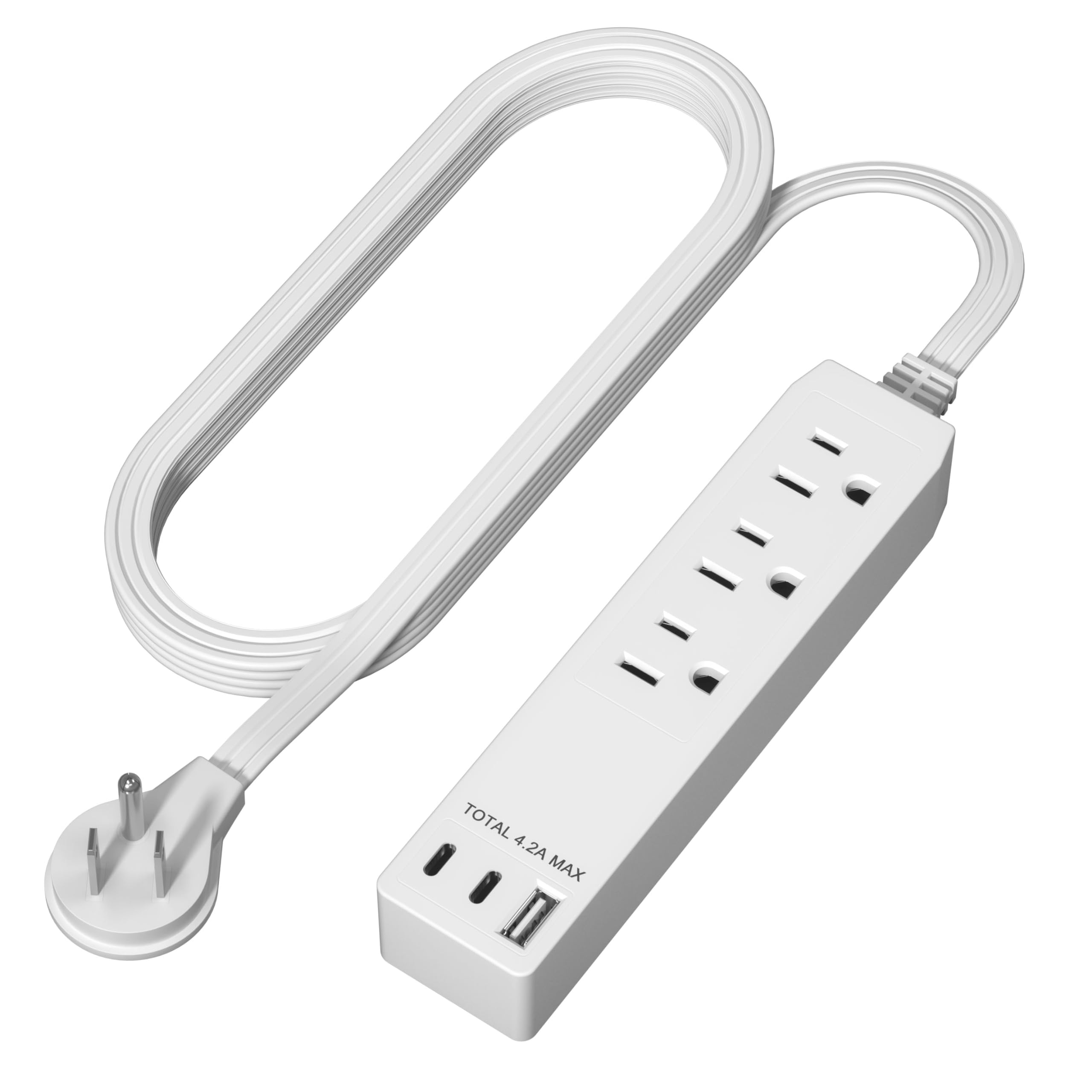 LIDER Outlet Extender with 3 Receptacles, USB Type-A and 2 USB Type-C Port, Ultra-Thin Flat-Plug with Cord Extender, 3-Outlet Power Strip, Slim Angled