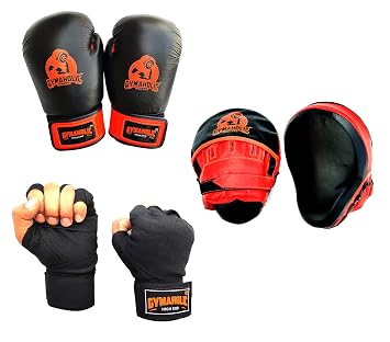 Gymaholic Boxing Set Leather, Boxing Set for Men, Boxing Set Includes Injection Moulded Padded Leather Gloves and Focus Pads with Handwraps 180 inch