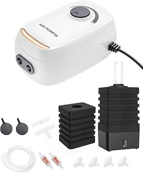 MoonOrange 3W/6W Aquarium Air Pump, Adjustable Aquarium Aerator with 2-Outlet, Super-Powerful & Quiet Oxygen Pump for Fish Tanks up to 100/200 Gallon with Full Accessories.Upgrade Noise-Reduce