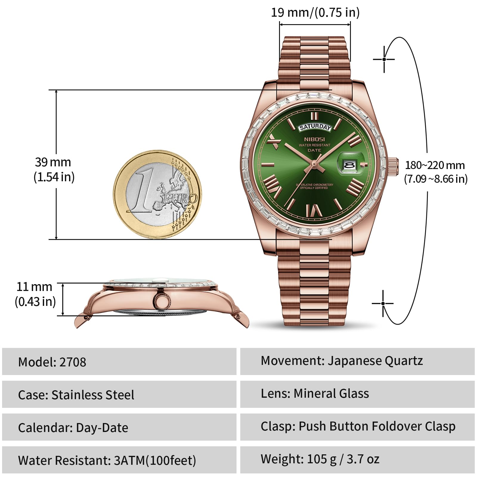 NIBOSI Orologi da uomo analogico al quarzo lunetta con diamanti quadrante in acciaio inossidabile oro rosa argento orologi da uomo impermeabili Business Classic Dress orologio da polso con giorno data