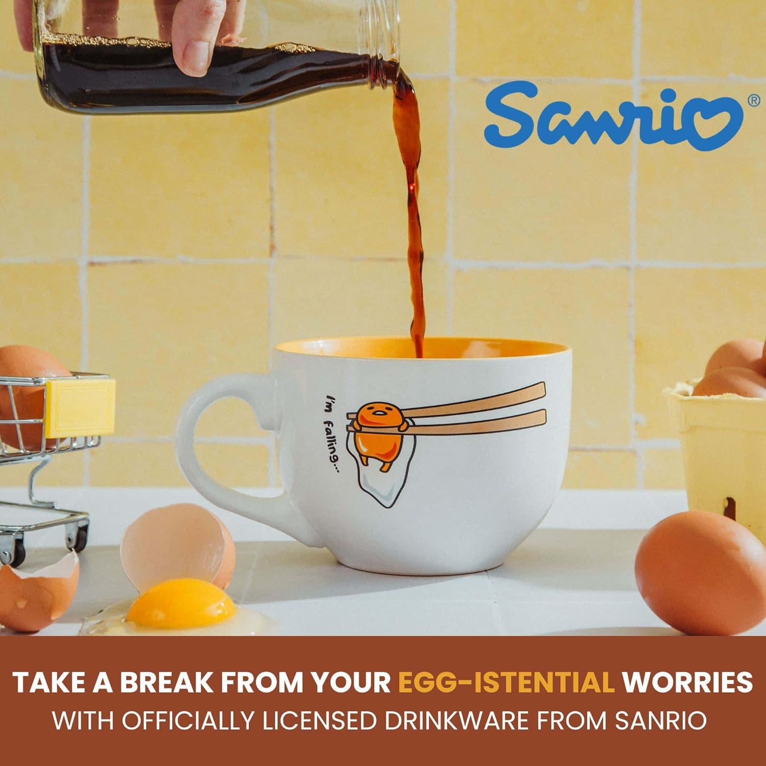 Silver Buffalo Sanrio Gudetama I'm Falling Ceramic Soup Mug Bowl For Ice Cream, Cereal, Beverages | Holds 24 Ounces - Image 8