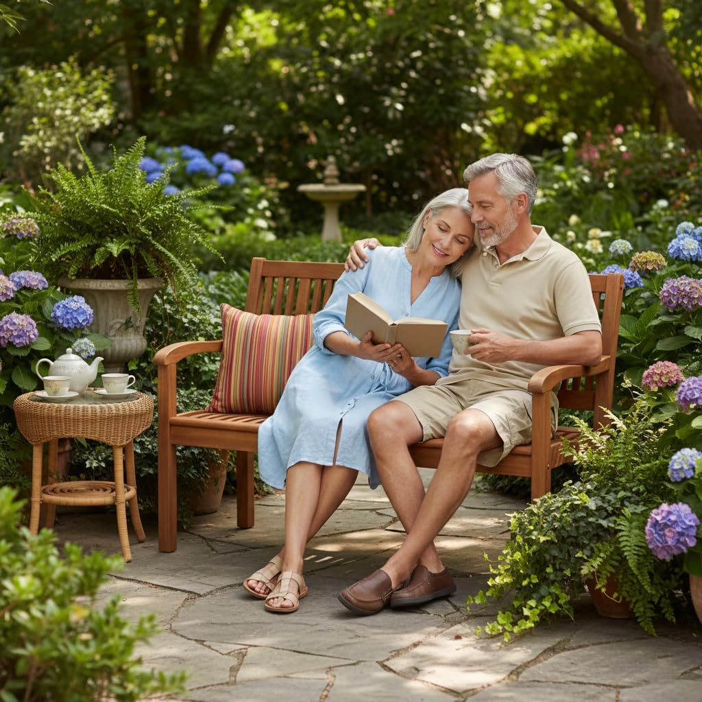 50 Inch Rectangular Outdoor Wood Bench | Eucalyptus Garden Bench with 710 lb Capacity | 2-Person Porch Loveseat with Curved Armrests & Ergonomic Backrest for Patio & Daily Use, Teak