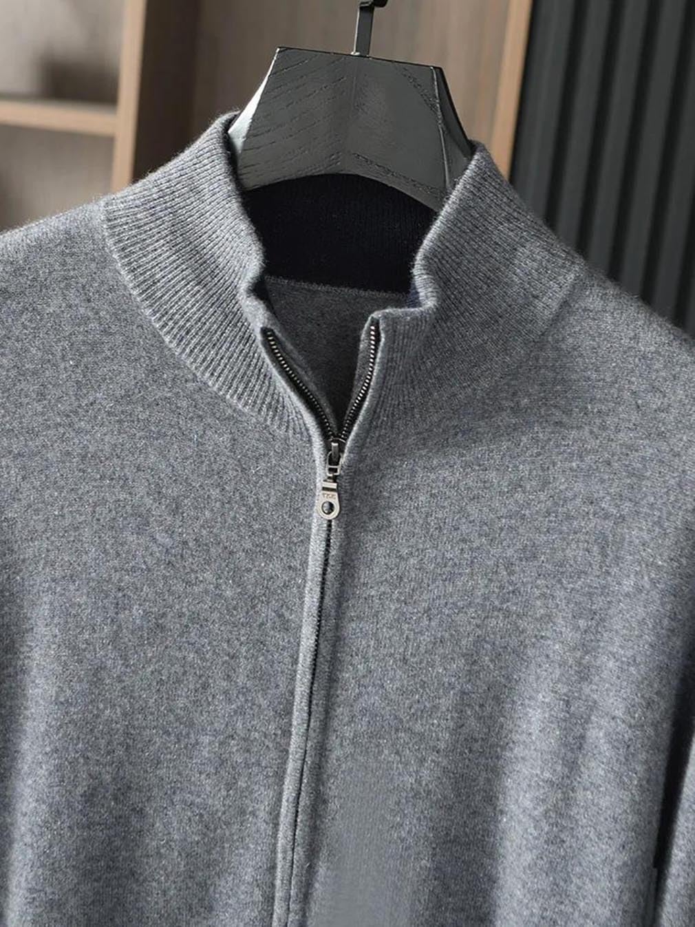 Men's Cashmere Sweater Men's Semi-High Neck Zipper Cardigan Long Sleeve Solid Color Thick Casual Top