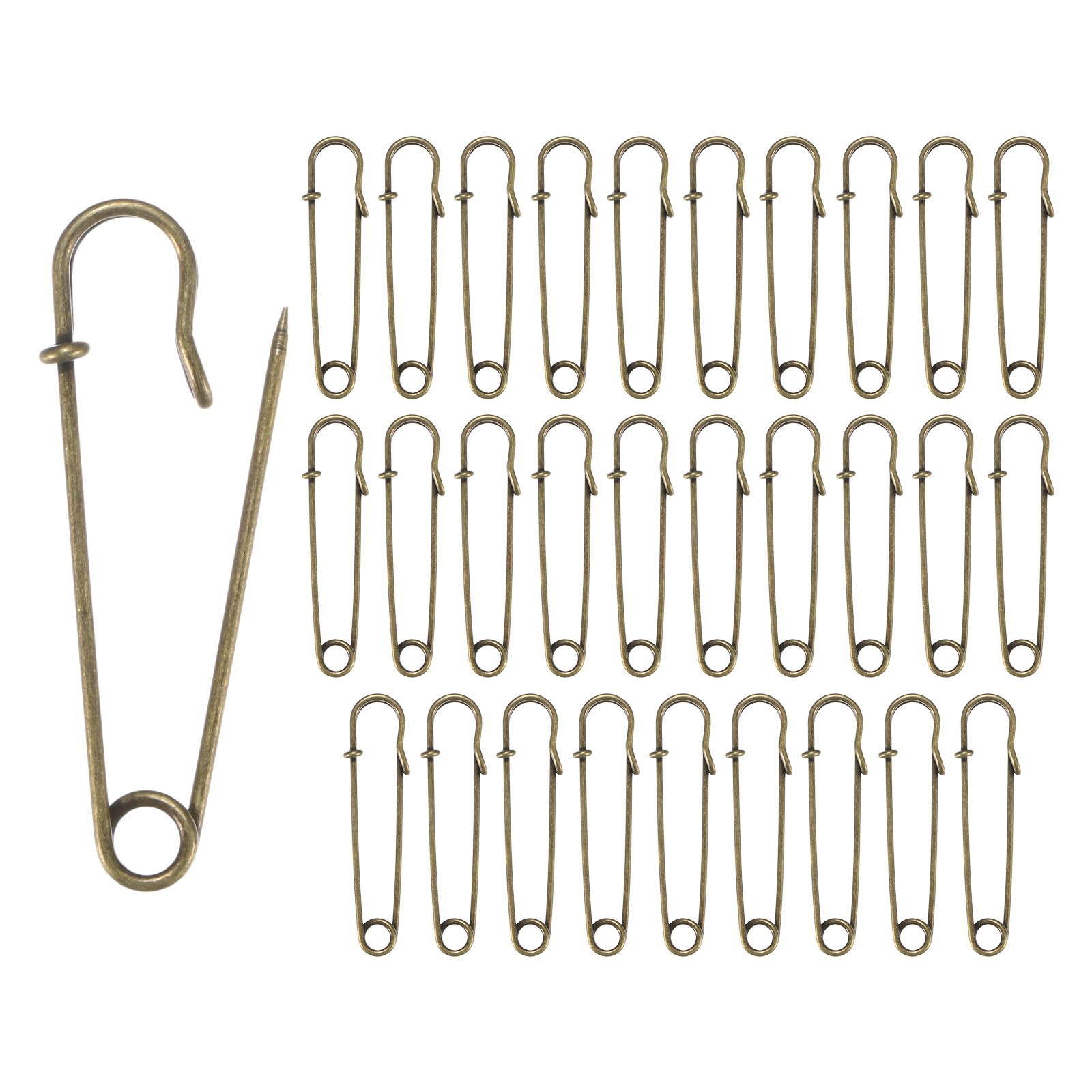 M METERXITY 30-Pack Large Safety Pins, 1.5" Spring Lock Pins Blanket Bulk Pins for Fashion/Clothes/Sewing/Quilting/Upholstery/Laundry/DIY Craft/Decorative, Big Safety Pins [Bronze]