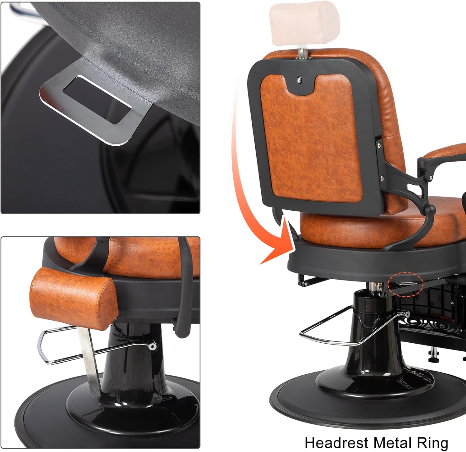 Winado Heavy Duty Vintage Recline Barber Chair Hydraulic with Headrest, Supports up to 700lbs & 360° Rotatable, Professional Salon Beauty Spa Shampoo Equipment (Brown - Square Backrest)