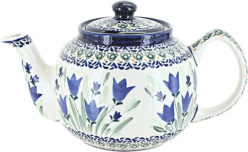 Miniatura 6 de Tetera mediana con diseño de flor de selva de cerámica polaca rosa azul