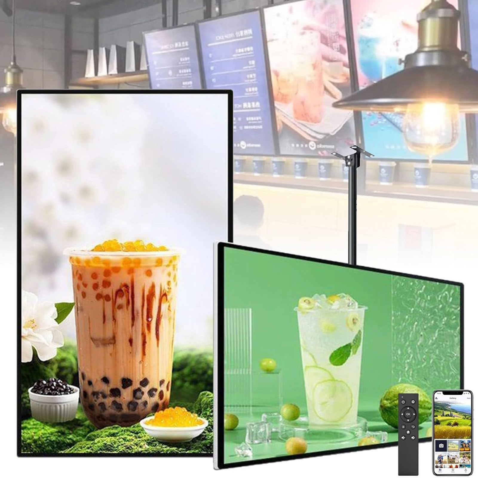ZHPPED 18,5/21,5/23,6/27/32/43/49'' Commercial Advertising Screen Digital Kiosk Video Player for Restaurant, Bubble Tea Shop, Retail, Advertising Media Player, Digital Signage Display 32inch
