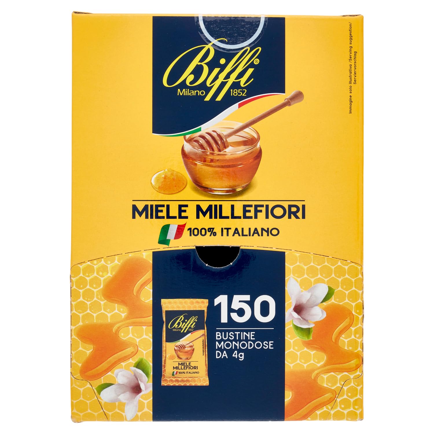 Biffi Miele Millefiori unidose 100% italiano, 105 sobres monoporción de 4 g