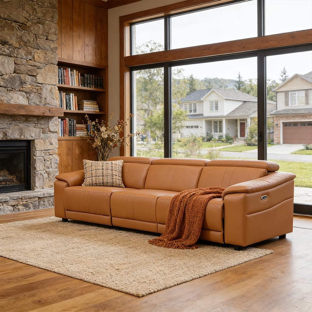 Power Recliner Sofa Set, Reclining Sectional Sofa Couch with Storage/USB Port, 3-Seater Leather Reclining Couch with Console and Cup Holder for Living Room/Apartment/Home Office