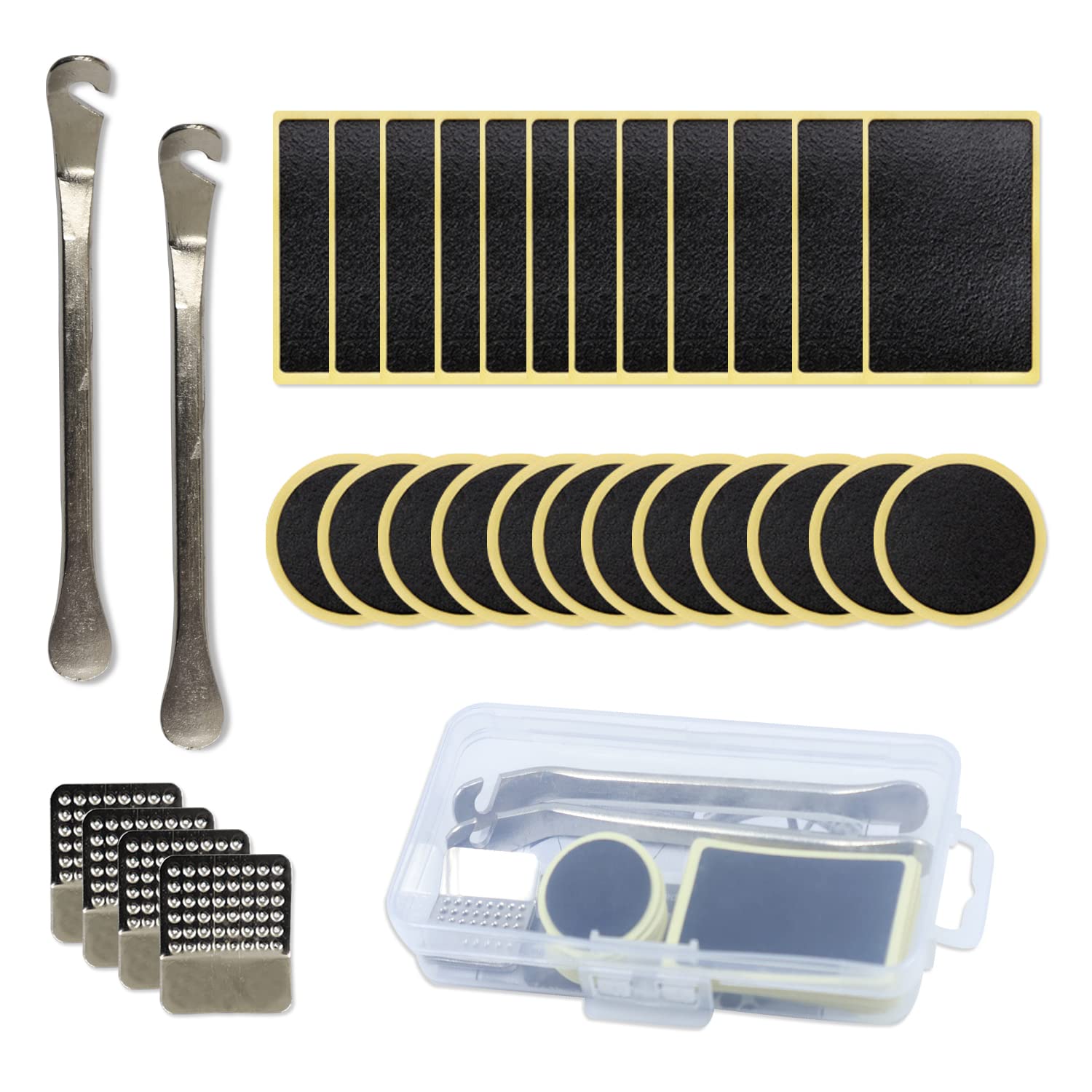 Kit Riparazione Pneumatici Bici - 40 Pezzi Autoadesivi | Con Leve E Raspa | Ideale Per Forature - Foto 9