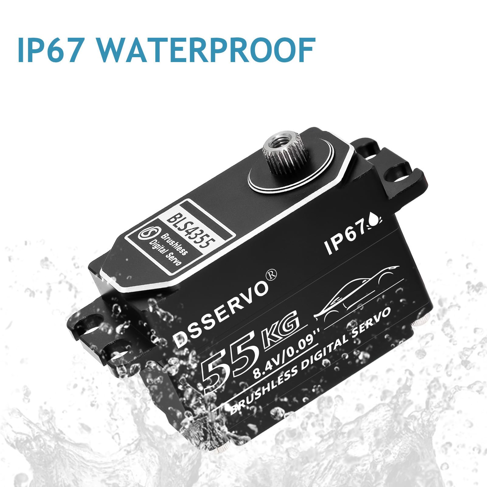 Servo brushless a basso profilo da 55 kg con 2 corno servo 25T tutto il metallo IP67 impermeabile Servo digitale ad alta coppia servo sterzo veloce per 1/8 1/10 1/12 1/14 RC auto, 180 °