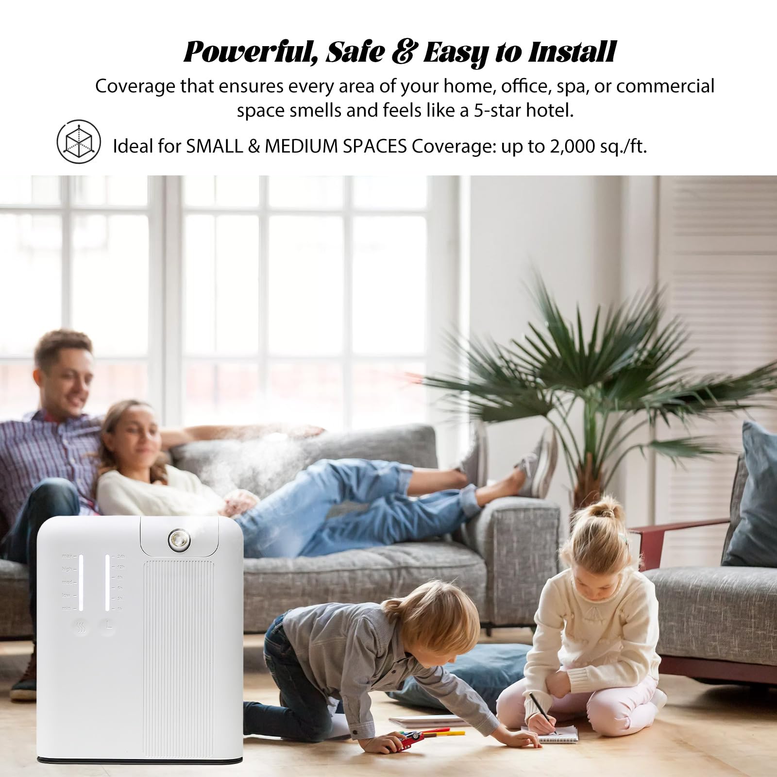 Diffusore elettrico di oli essenziali,300 ml diffusore di oli essenziali senza acqua con tecnologia di nebulizzazione, controllo Bluetooth e Wi-Fi, copertura da 2000 piedi quadrati (nero)